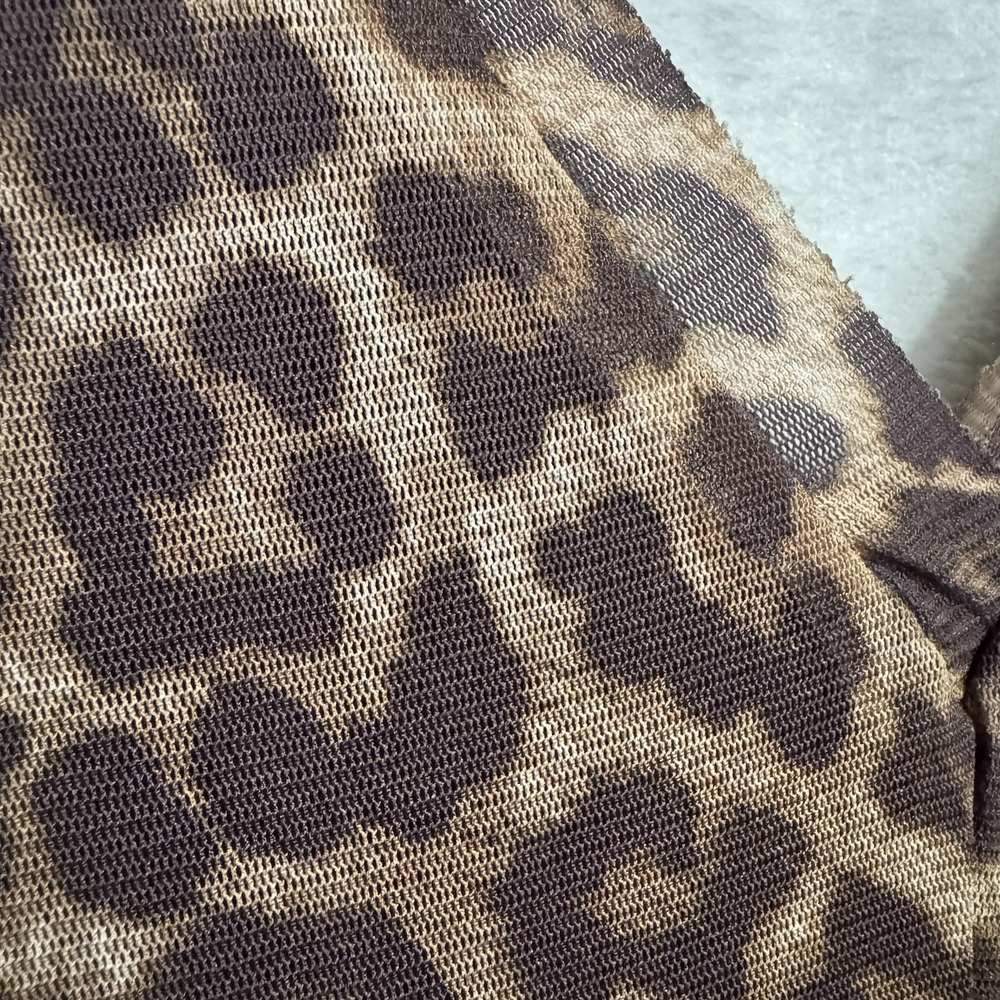 T Tahari Leopard Print Dress Size M V Neck Mesh Knit Sleeveless Flare Asymmetric - Picture 15 of 16
